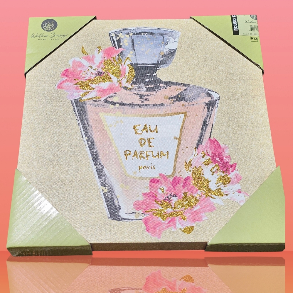 Pink and Gold Floral Perfume Wall Decor